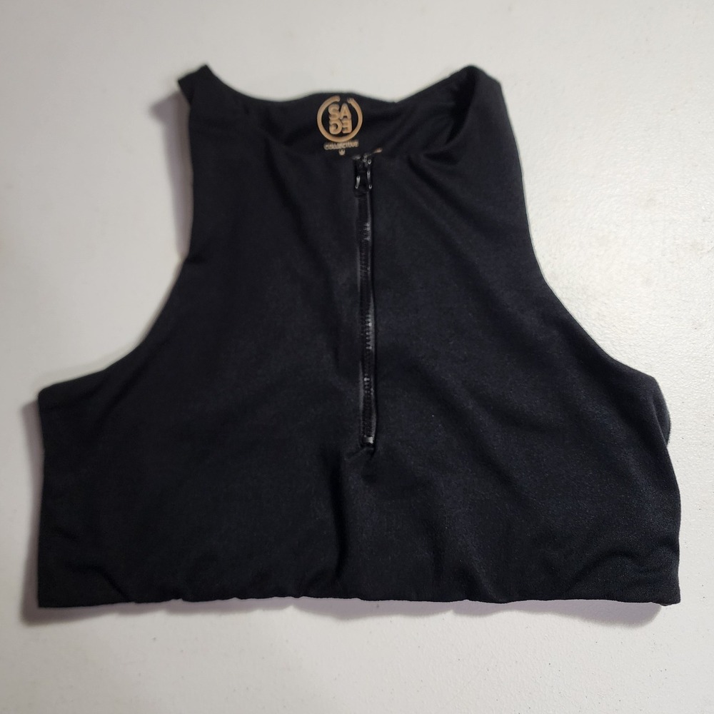 Sage Collective Womens Black High Neck Half Zip Racerback‎ Sports Bra Size M